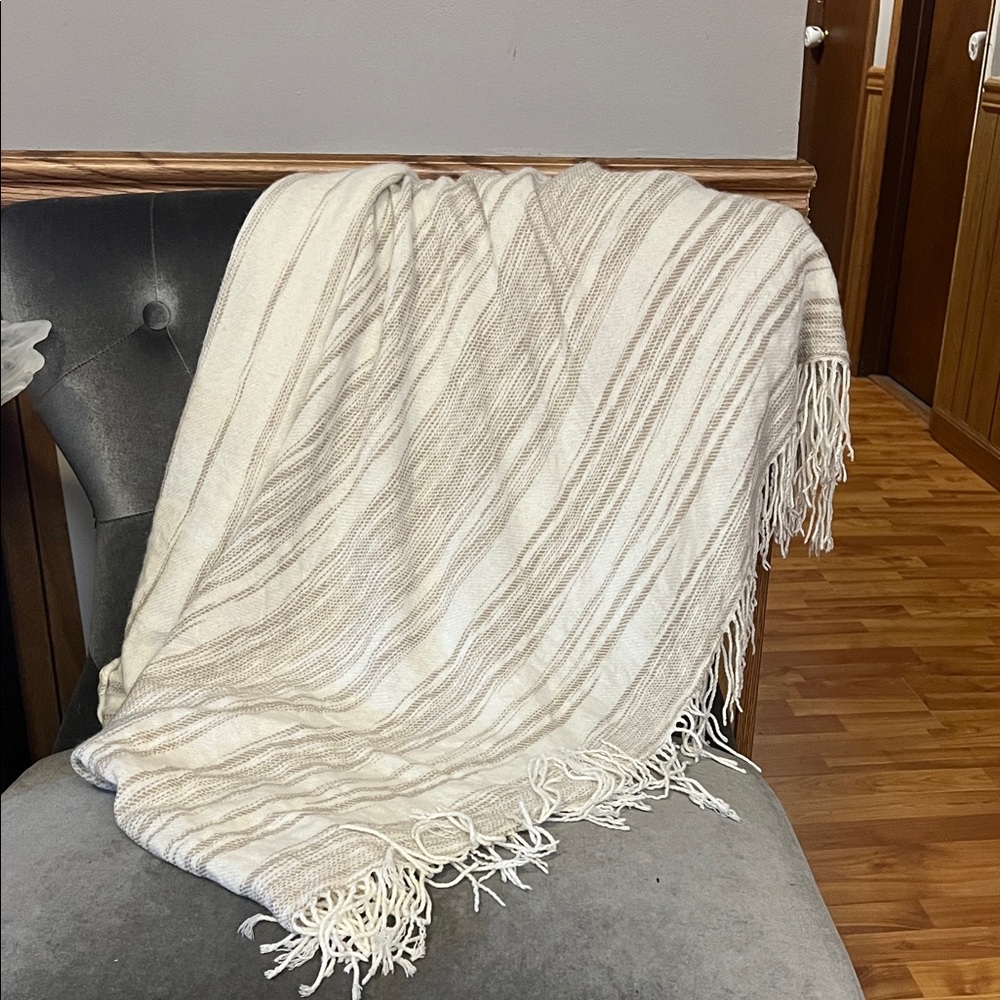 Elegant Cream and Tan Striped Throw Blanket